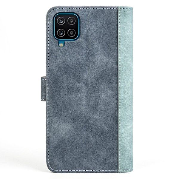To Farvet Læder Flip Case til Samsung Galaxy A12 5G - Blå Blue