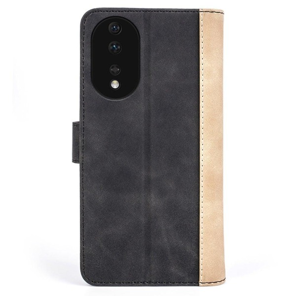 Two-color leather flip case for Honor 80 - Black