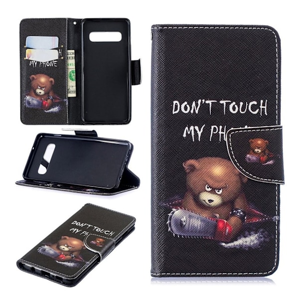 Samsung Galaxy S10 printtikuosi nahkainen flip suojakotelo - Karhu ja Varoitukset Multicolor