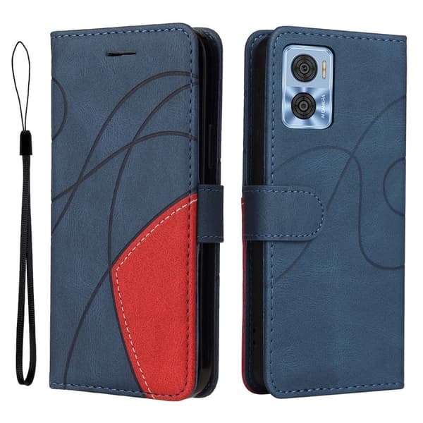 Texturerat läder Motorola Moto E22 fodral med handledsband - Blå Blå