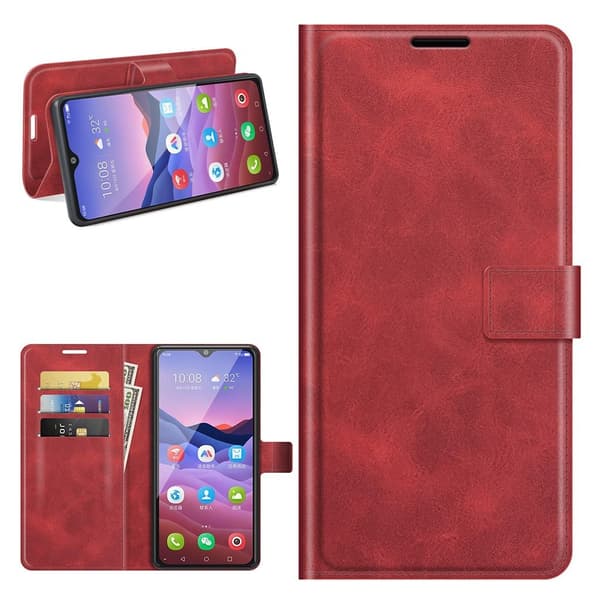Wallet-style Lær Etui til ZTE Blade V2020 Smart - Rød Red
