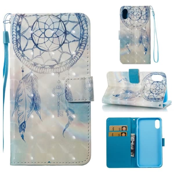 iPhone Xs Max flip etui i læder med lysspot-dekor - Blå Drømmefanger Blue