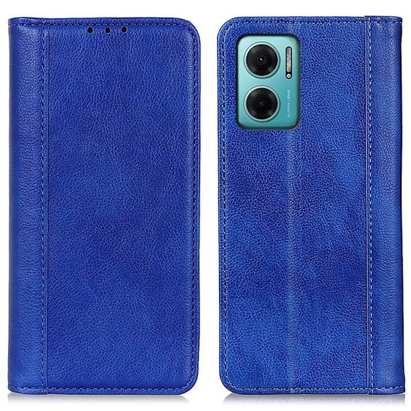 Äkta läder Xiaomi Redmi Note 11E / Xiaomi Redmi 10 fodral med magnetisk stängning Blå
