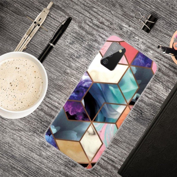 Marble design Samsung Galaxy A03s cover - Farverig Terning-Flise Multicolor