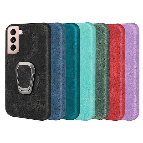 Stötsäkert läderfodral med oval kickstand för Samsung Galaxy S21 - Svart Svart