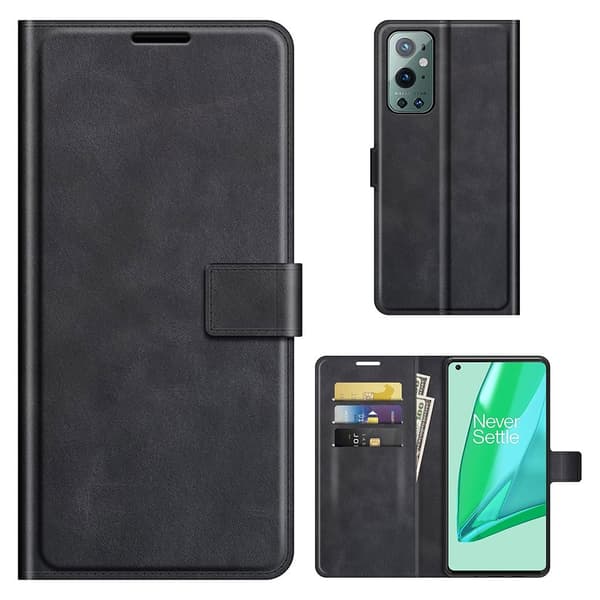 Wallet-style Lær Etui til OnePlus 9 Pro - Svart Black