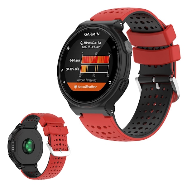 Tofarvet silikoneurrem til Garmin Forerunner-enheder - Rød / Sort Red
