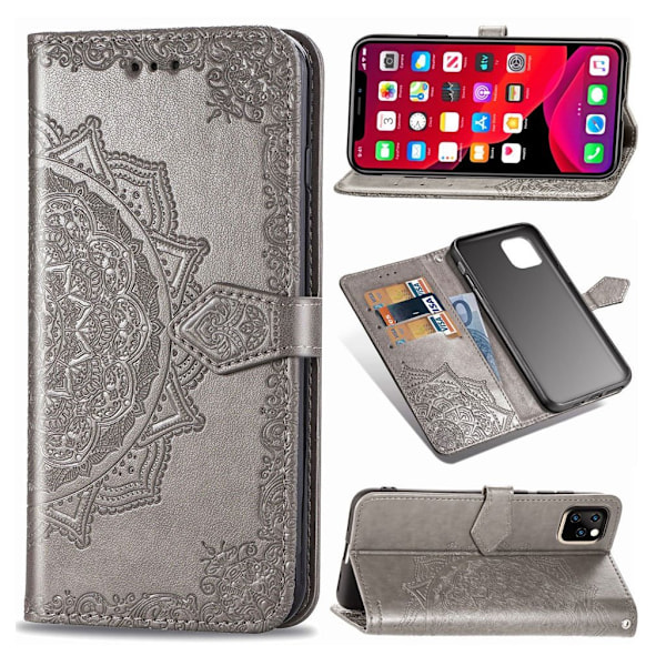 Mandala läder iPhone 11 Pro fodral - Silver/Grå Silvergrå