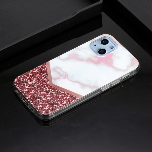 Marble iPhone 14 Etui - Rose Gold Splicing Klinkekule Multicolor