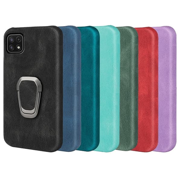 Stødsikkert lædercover med oval kickstand til Samsung Galaxy A22 5G - Sort Black