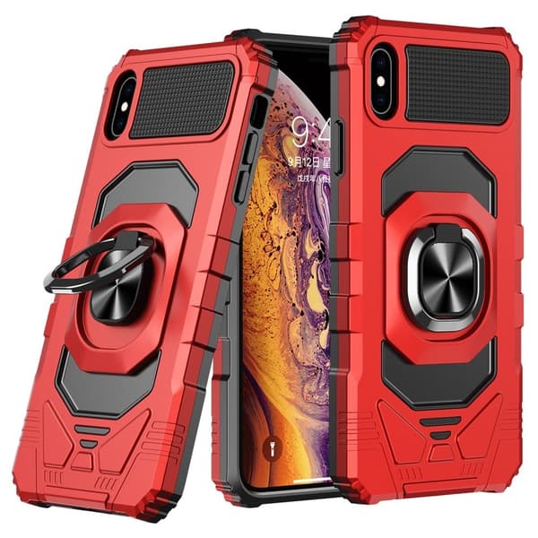 Slidstærkt iPhone X / iPhone Xs cover i hård plast med blød inderside og kickstand - Rød Red