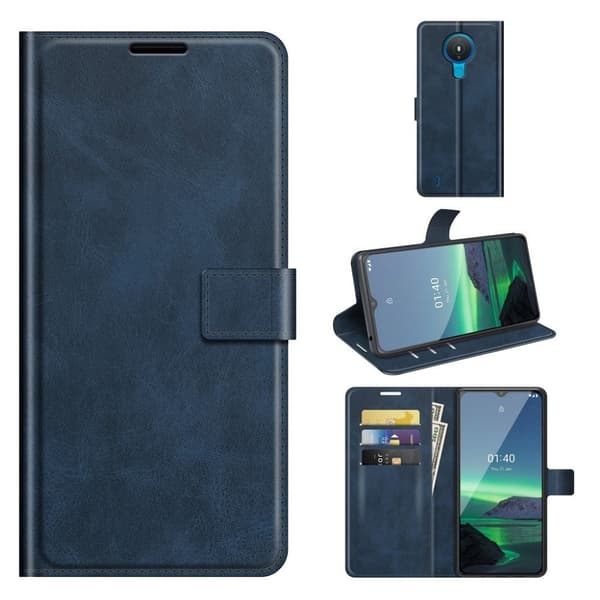 Wallet-style Lær Etui til Nokia 1.4 - Blå Blue
