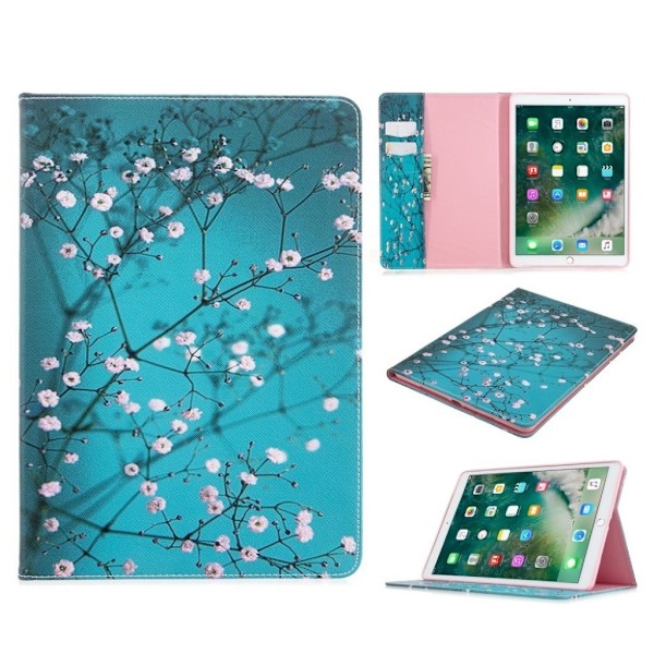iPad 10.2 (2019) snyggt mönstrat flipfodral i läder - Blomma Blå