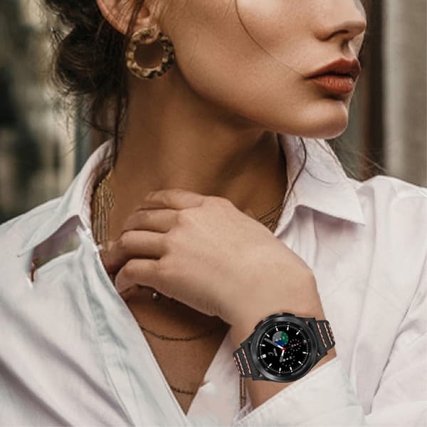 Samsung Galaxy Watch 4 Classic (46mm) / (44mm) / (40mm) urrem i ægte læder - Sort Black