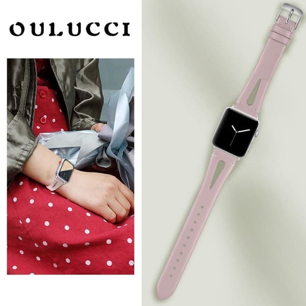 Apple Watch Series 4 44mm hollow ægte læder Urrem - Lyserød Pink