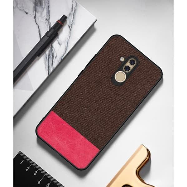 Huawei Mate 20 Lite stof tekstur etui - Kaffe / Rød Multicolor