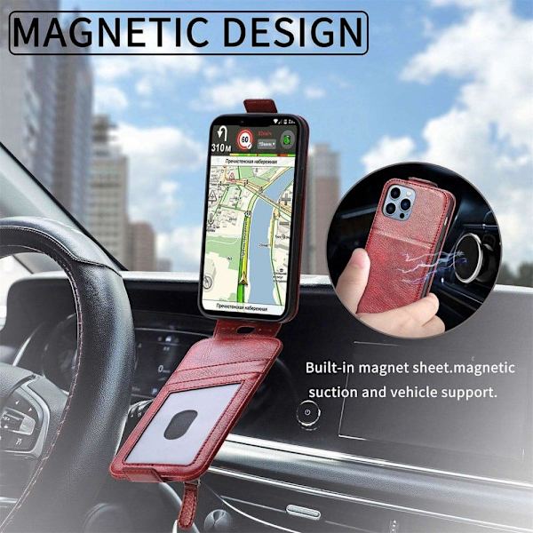 Lodret iPhone 13 Pro Max flip etui med lynlås - Rød Red