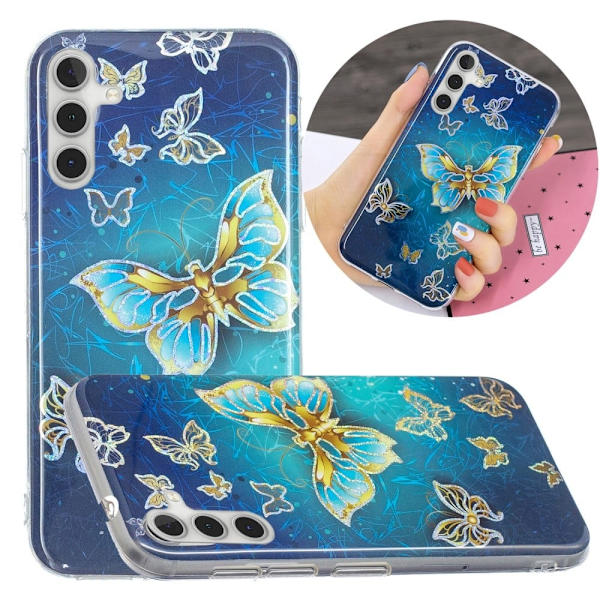 Deco Samsung Galaxy A24 4G Etui - Electroplated Sommerfugle Blue