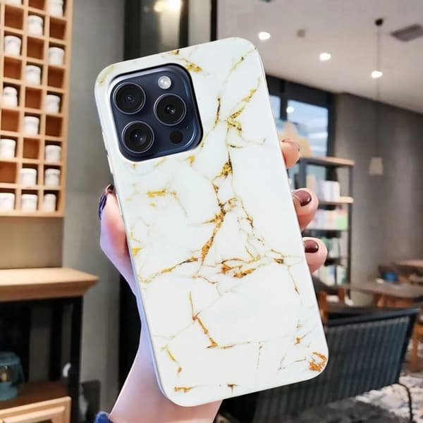Marmordesign iPhone 16 Pro deksel - Hvit White