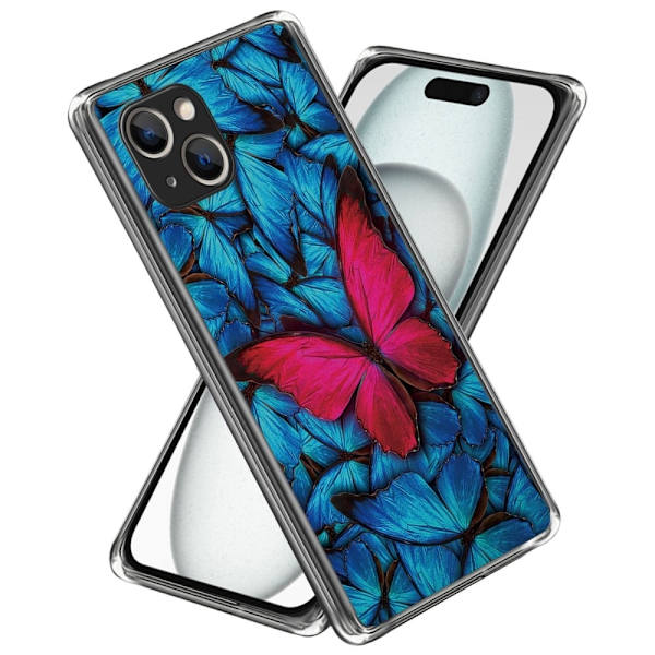 Deco iPhone 15 Plus cover - Rød Sommerfugl Blue