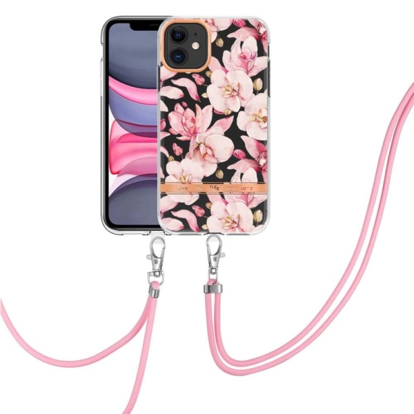 Tunt och tåligt mjukfodral med nyckelband för iPhone 11 - Rosa Gardenia Rosa