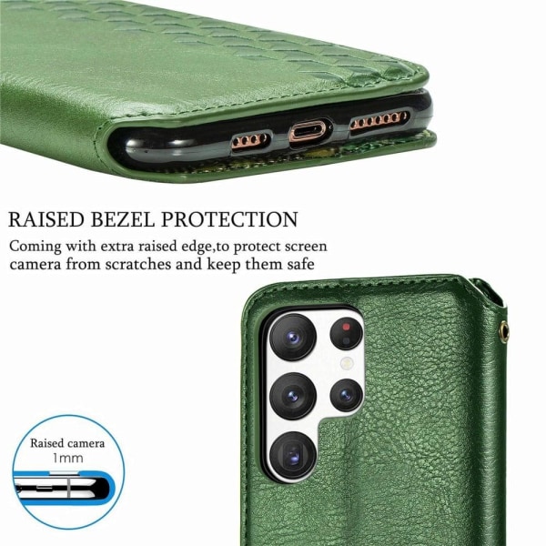 Läderfodral med A Snygg Rhombus Avtryck till Samsung Galaxy S23 Ultra - Grön Grön