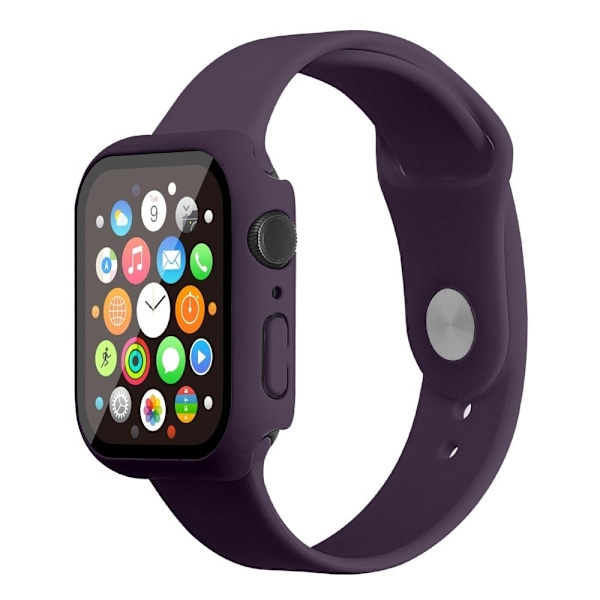 Apple Watch (45 mm) klockarmband i silikon + fodral med härdat glas - Mörklila / Storlek: M / Storlek: M Lila