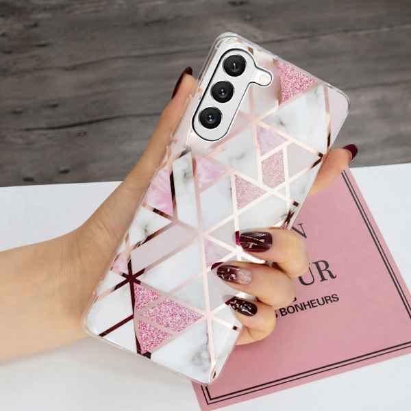 Deco Samsung Galaxy S23 Plus Etui - Electroplated Lyserød Marmor Pink