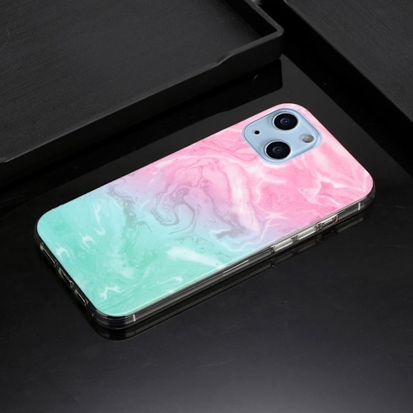 Marmormotiv iPhone 14 Plus skal - Rosa Grön Marmor multifärg