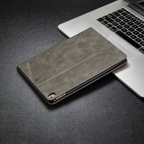 iPad 10.2 (2021) / (2020) / Air (2019) geometriskt mönstrat flipfodral i läder - Grå Silvergrå