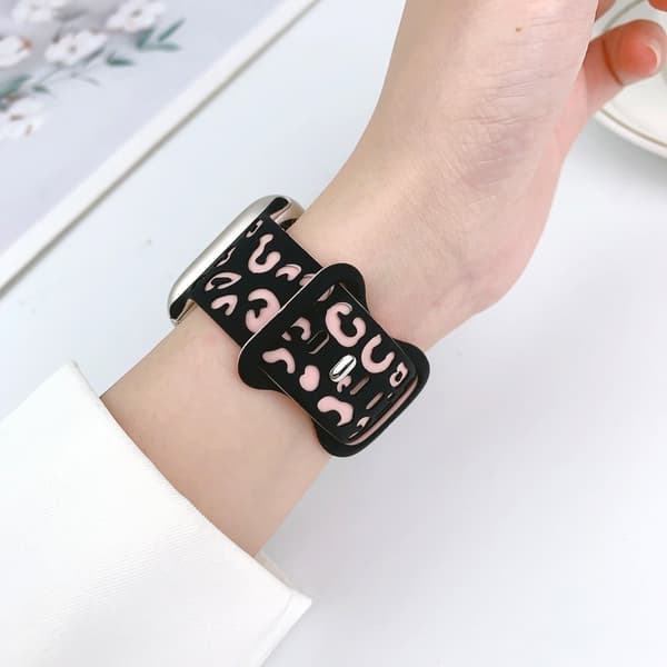 Apple Watch Series 49mm - 45mm - 44mm - 42mm Leopard Silicone Strap - Black+Pink Black