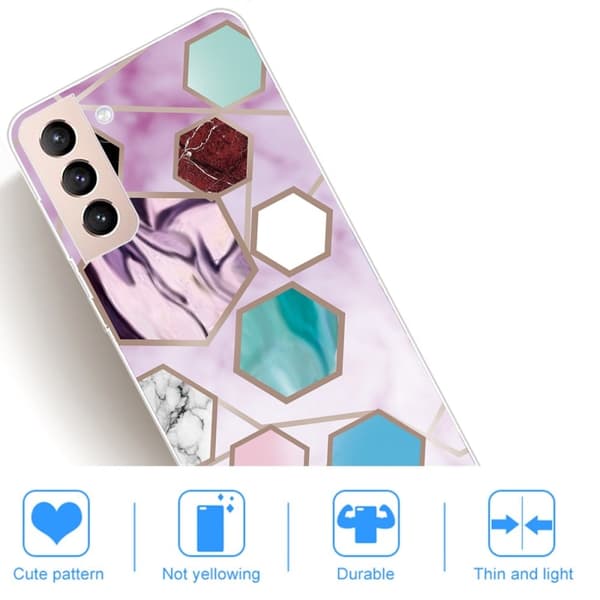 Marble Samsung Galaxy S22 Plus Etui - Sekskant Fragmenter i Lilla Multicolor