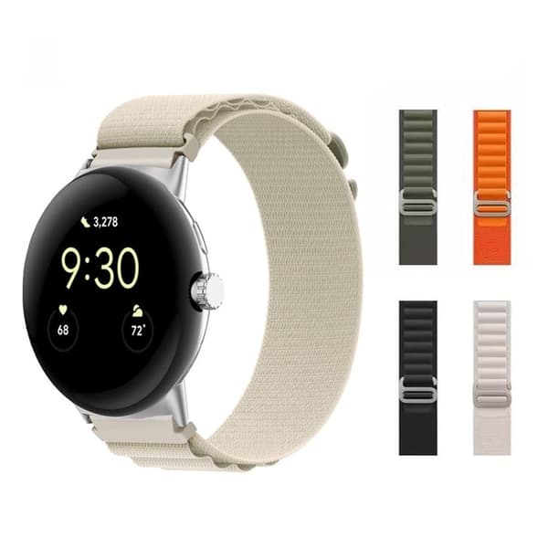 Google Pixel Watch klockarmband i nylon med silverfärgad kontakt - Beige Brun