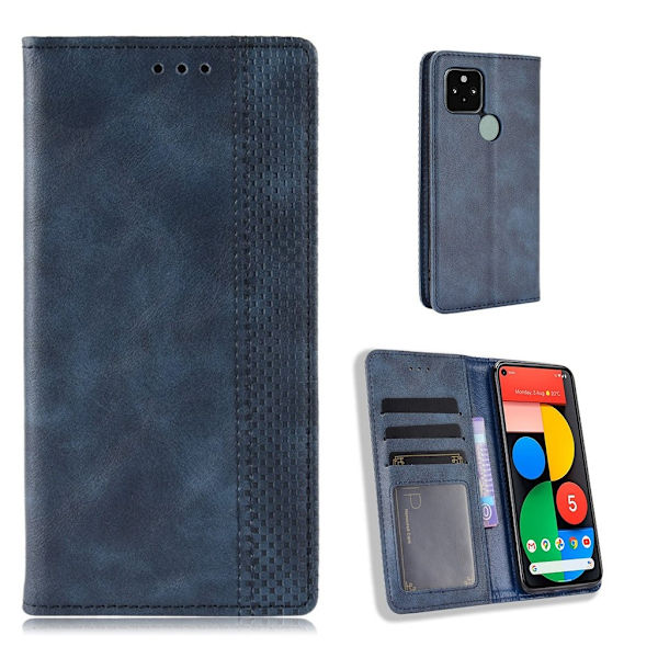 Bofink Vintage Google Pixel 5 Lær Etui - Blå Blue