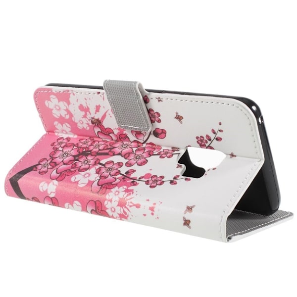 Samsung Galaxy S9 mønstret grynet PU læder flip etui - Pink blomst Pink