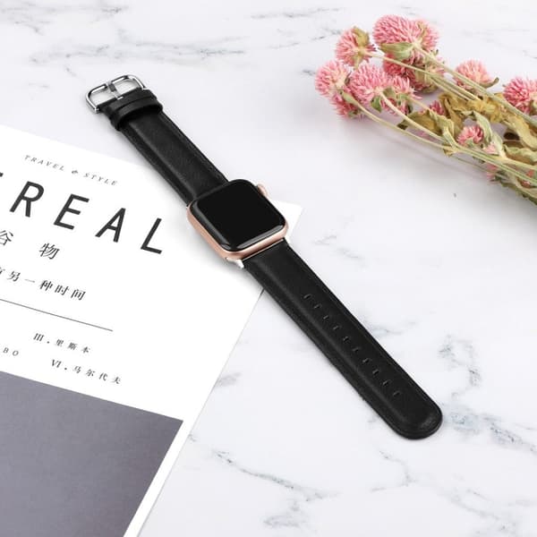 Apple Watch Series 5 44mm ægte læder Urrem - Sort Black