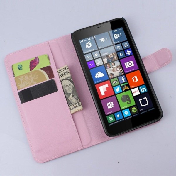 Moen Microsoft Lumia 640 XL Nahkakotelo Korttitaskuilla - Pinkki Pink
