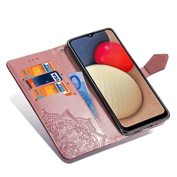 Mandala Samsung Galaxy A02s Flip Etui - Rødguld Pink