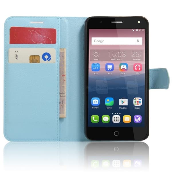 Mankell Alcatel Pop 4 læder-etui med litchi overflade - Lyseblå Blue