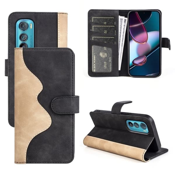 To Farvet Læder Flip Case til Motorola Edge 30 - Sort Black