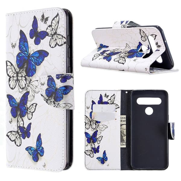 Wonderland LG K61 Etui - Blå og hvide sommerfugle Multicolor