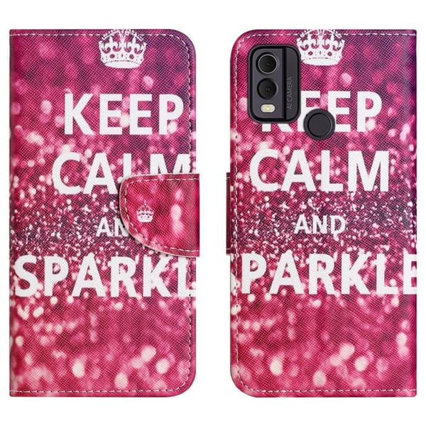 Wonderland Nokia C32 / C22 Läppäkotelo - Keep Calm And Sparkle Red