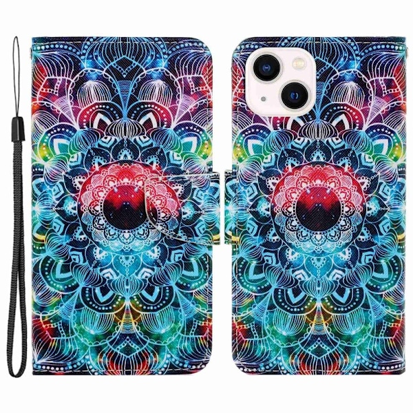 Wonderland iPhone 14 Läppäkotelo - Mandala Multicolor