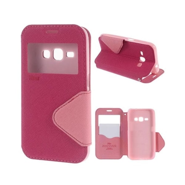 ROAR KOREA læderetui til Samsung Galaxy J1 (2016) med stander og kortholder - Pink Pink