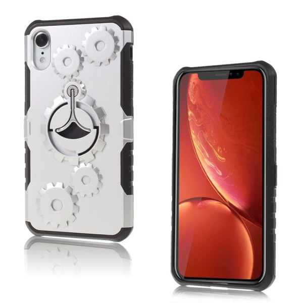 IPhone 9 mobilskal plast silikon  utfällbart ställ kugghjulsmöns Silvergrå