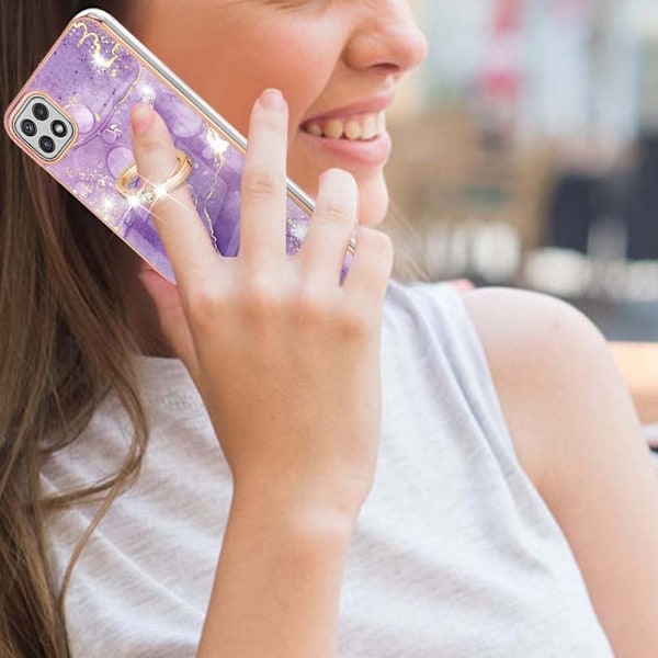 Marble Patterned Suojakuori With Ring Holder For Samsung Galaxy A22 5G - Vihreä And Keltainen Marble Haze