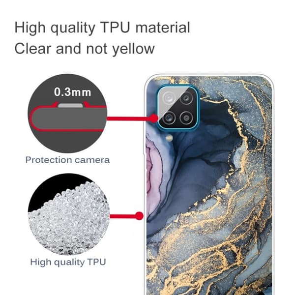 Marmormotiv Samsung Galaxy A12 5G skal - Blå På Gyllene Stänk Marmor Guld
