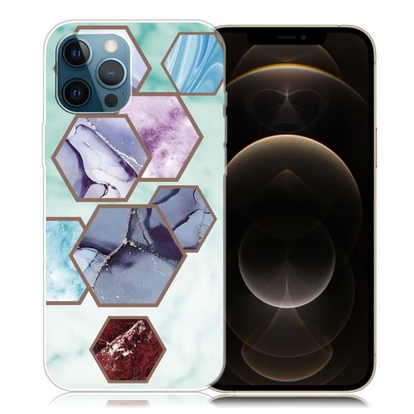 Marble iPhone 12 Pro Max Etui - Sekskant Fragmenter i Sky Blå Blue