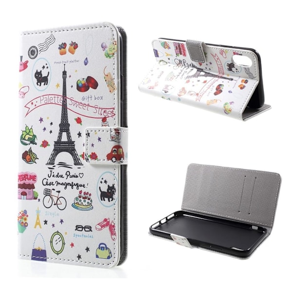 iPhone Xs Max Kuviollinen Lompakko Suojakotelo Synteetti Nahasta - Eiffel Torni Ja Kuviot Multicolor