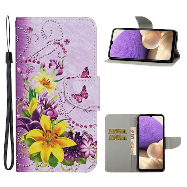 Wonderland Samsung Galaxy A32 Flip etui - Gul blomst Purple